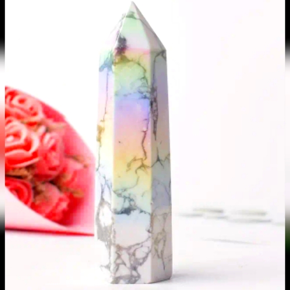 Natural Aura Howlite Crystal Point Electroplating Wand Stone Energy - Picture 5 of 10